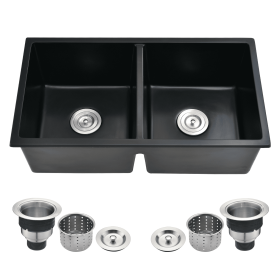 33" L X 18" W Double Bowl Undermount Kitchen Sink With Basket Strainer