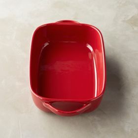 Elliptical creative ceramics binaural dish high soup pan home baked rice plate rectangular cheese cake tray (Option: Red-Small)