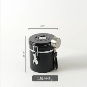 1.5L 304 Stainless Steel Sealed Tank With Scoop Can Exhaust Coffee Beans Storage Tank Tea Milk Powder Tank (Color: black)