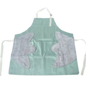 1pc Striped Linen Aprons, Adjustable Kitchen Cooking Apron, Cotton And Linen Machine Washable With 2 Pockets (Color: green, size: 27.6x26.8inch (70x68cm))