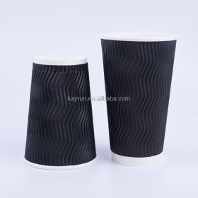 50PCS 8oz 12oz 16oz Custom Printed Eco Friendly Triple Ripple Wall cup 3 Layer Disposable hot drink Coffee Paper Cups (Volume: 16oz, Color: black)