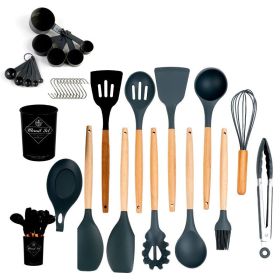 33pcs Set Wooden Handle Silicone Kitchen Utensils 33 Pieces Set Silicone Spoon Kitchen Gadgets Set Silicone Kitchen Utensils (Color: gray)