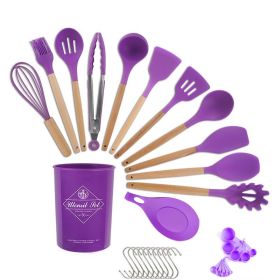 33pcs Set Wooden Handle Silicone Kitchen Utensils 33 Pieces Set Silicone Spoon Kitchen Gadgets Set Silicone Kitchen Utensils (Color: Purple)