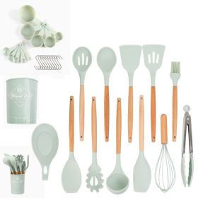 33pcs Set Wooden Handle Silicone Kitchen Utensils 33 Pieces Set Silicone Spoon Kitchen Gadgets Set Silicone Kitchen Utensils (Color: Light Green)