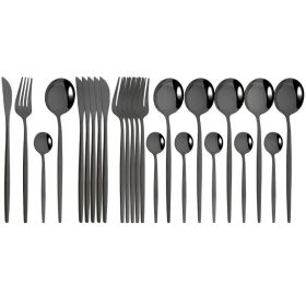 Commercial & Household 24Pcs Dinnerware Set Stainless Steel Flatware Tableware (Color: black, Type: Flatware Set)