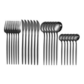 24pcs Dining Room Dinnerware Set Stainless Steel Cutlery Set (Color: black, Type: Flatware Set)