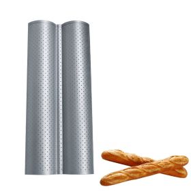 Nonstick Punching Rectangular Bread Baking Pan (Color: Silver, Style: 2slots)
