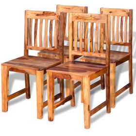 Dining Chairs 4 pcs Solid Sheesham Wood (Color: Brown)