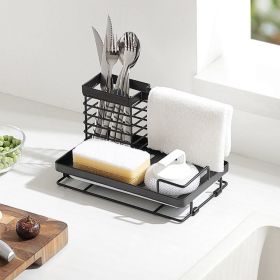 Kitchen Supplies Cloth Rack New Sponge Cloth Drain Rack with Chopstick Tube Easy Storage Storage Shelf Kitchen Sorting Rack (Color: black)