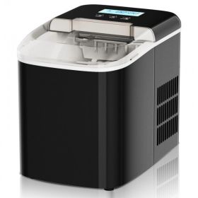 26 lbs Countertop LCD Display Ice Maker with Ice Scoop (Color: black)